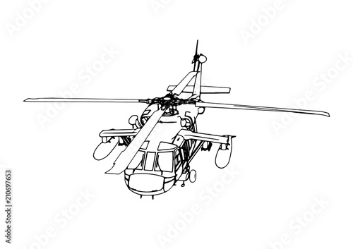 sketch of military helicopter vector