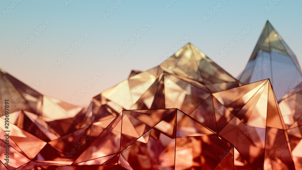 Modern red glass and steel construction 3D rendering with DOF