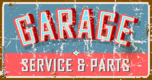 Vintage weathered garage sign, vector illustration