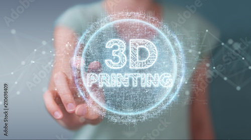 Businesswoman using 3D printing digital hologram 3D rendering