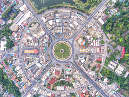 Of traffic on city streets in Thailand. Aerial view and top view Expressway with car lots. © MAGNIFIER