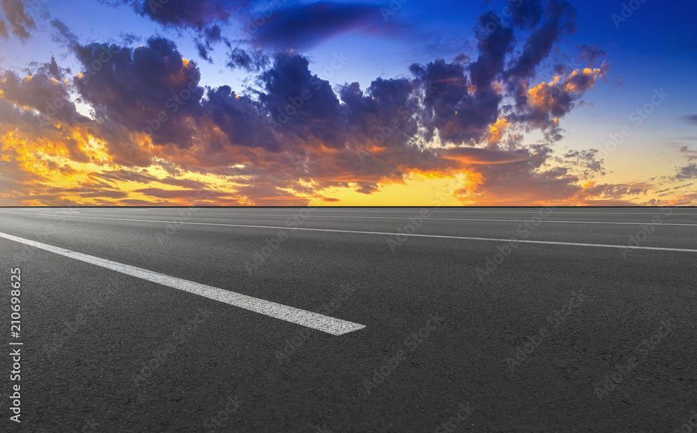 Empty highway asphalt road and beautiful sky sunset landscape Empty highway asphalt road and beautiful sky sunset landscape