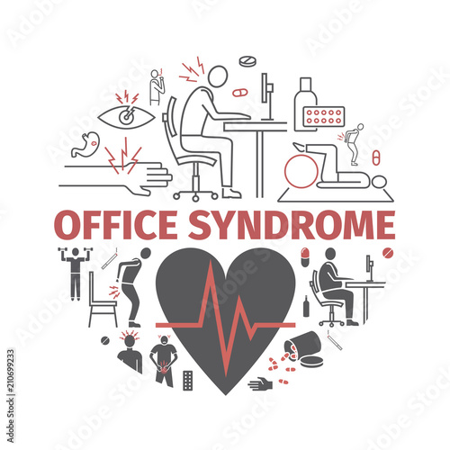 Office syndrome banner infographic. Vector signs
