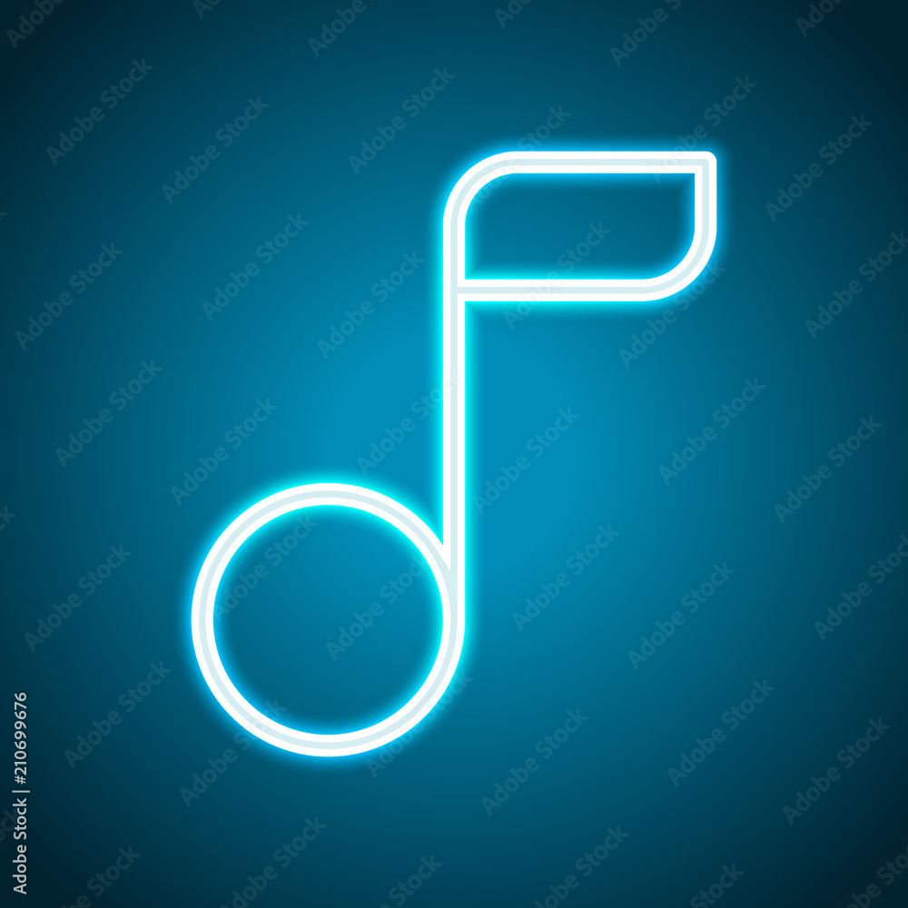Simple music note. Linear icon, thin outline. Neon style. Light Simple music note. Linear icon, thin outline. Neon style. Light