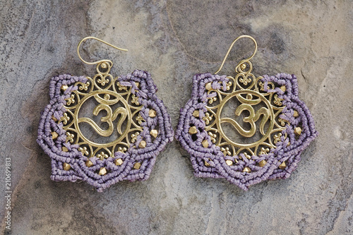 Brass metal macrame yoga earrings