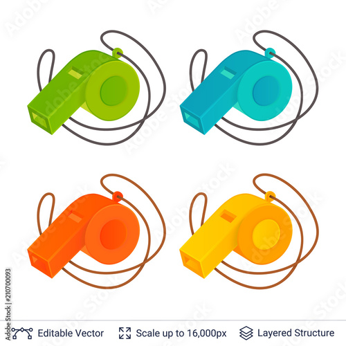 Referee whistle colors set.