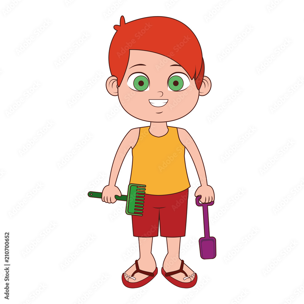 Boy in swim suit with sand tools vector illustration graphic design Boy in swim suit with sand tools vector illustration graphic design