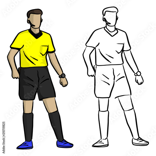 Professional soccer referee vector illustration sketch doodle hand drawn with black lines isolated on white background