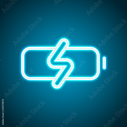 Simple charge battery, charging level. Neon style. Light decorat