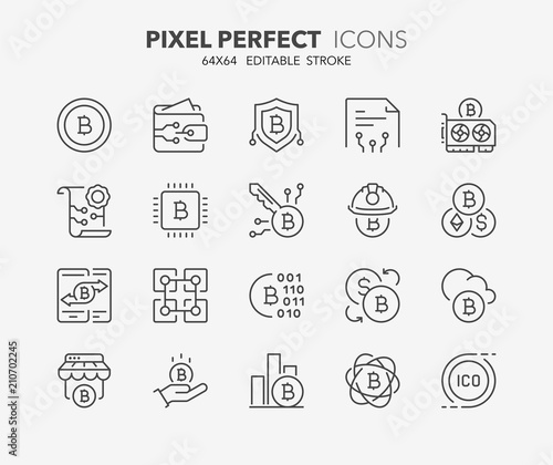crypto currency thin line icons