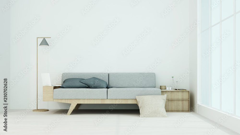 The interior relax space 3d rendering and white background minimal The interior relax space 3d rendering and white background minimal