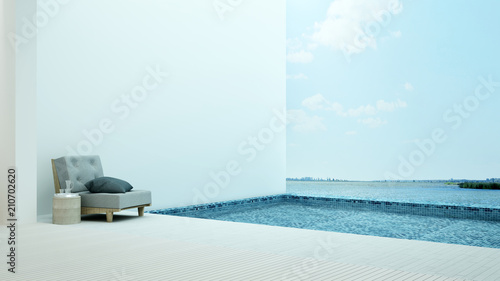 The interior minimal hotel relax space swimming pool 3d rendering and nature view background  © Jitakorn