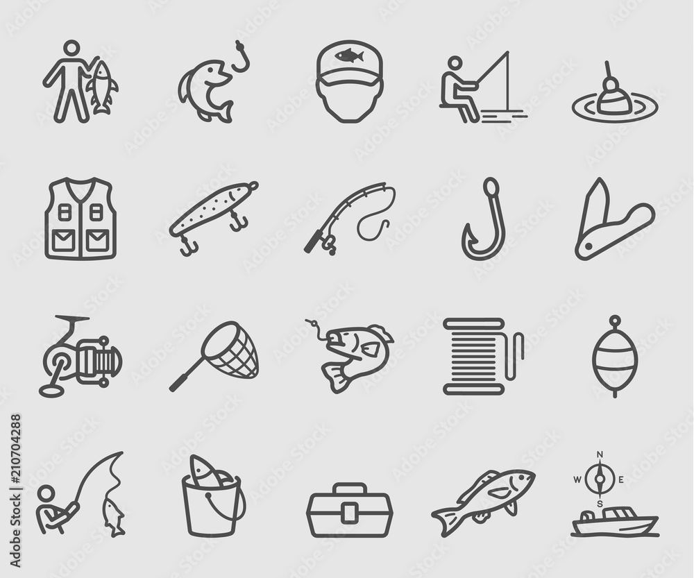 Line icons set for Fishing Stock Vector | Adobe Stock