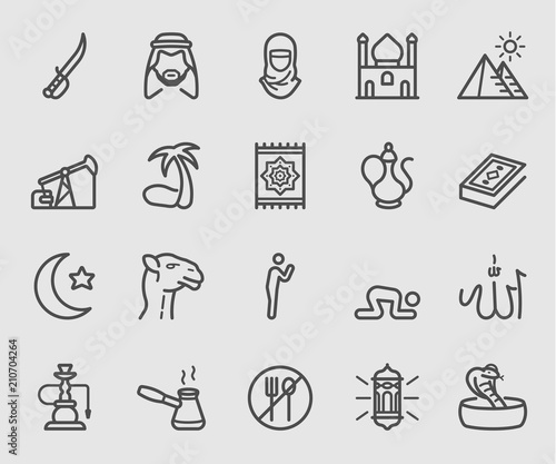 Line icons set for Islamic  Ramadan  Arabian Religions