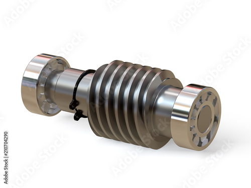 Worm shaft with bearings. Worm-gear. 3D rendering.