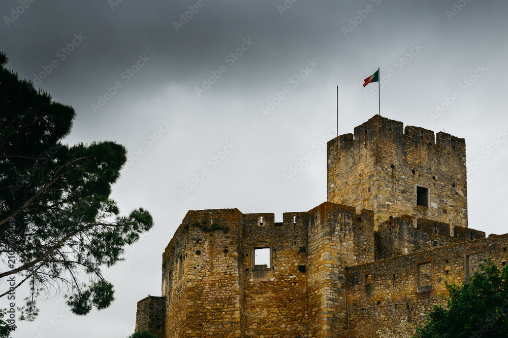 Castle walls to the 12th-century Convent of Tomar constructed by the Knights Templar -Tomar, Portugal - UNESCO World Heritage Castle walls to the 12th-century Convent of Tomar constructed by the Knights Templar -Tomar, Portugal - UNESCO World Heritage