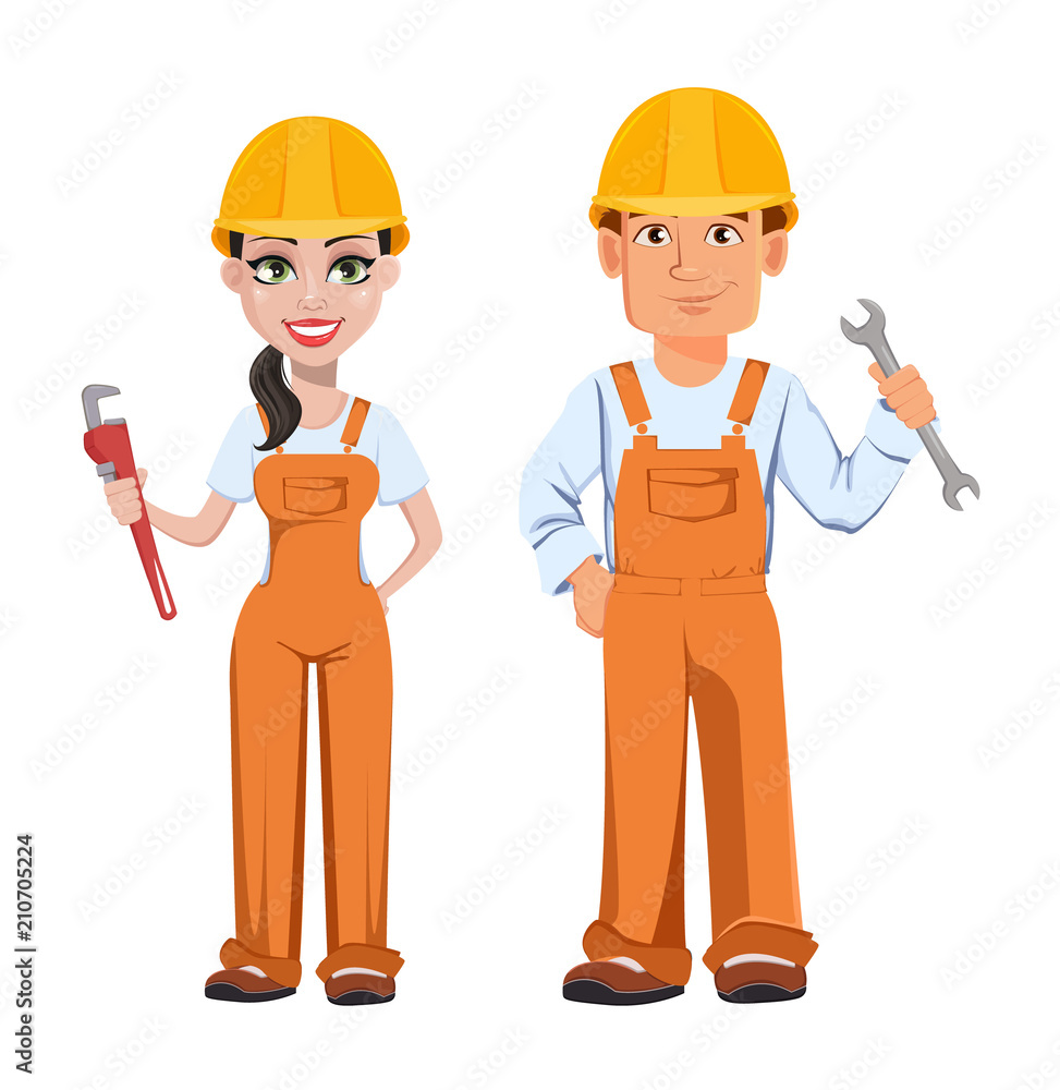 Builder man and woman in uniform Builder man and woman in uniform