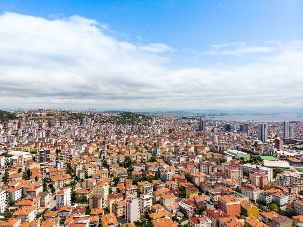 Aerial Drone View of Unplanned Urbanization Istanbul Kartal Yakacik