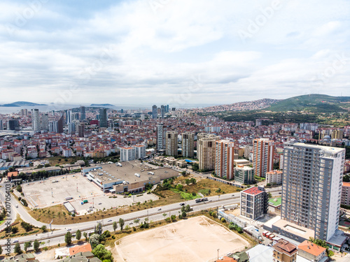 Istanbul  Turkey - February 23  2018 Aerial Drone View of Unplanned Urbanization Istanbul Kartal Yakacik Real M1 Avm