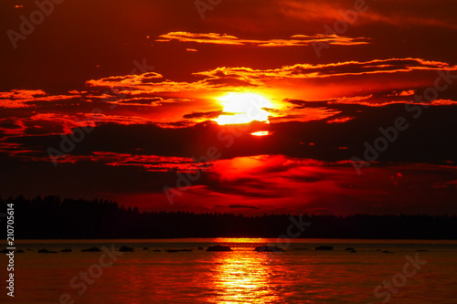 Red sky in the sunset behin...