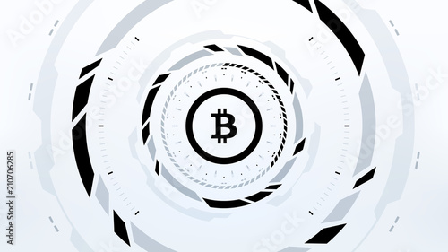 Bitcoin Cryptocurrency Futuristic Sci-Fi Technology Circular HUD Background Illustration. Worldwide Digital Money Blockchain System