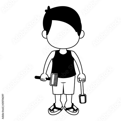 Boy in swim suit with sand tools vector illustration graphic design