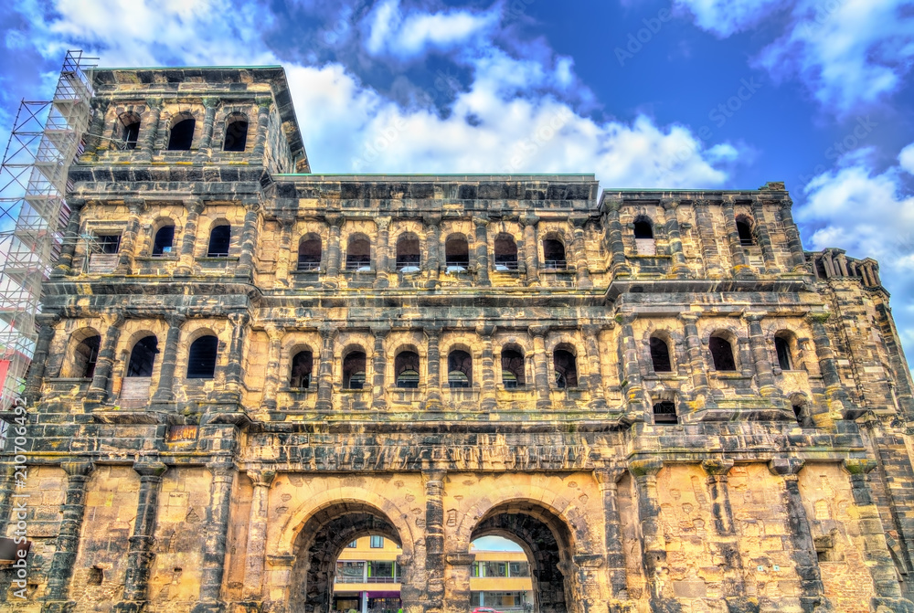 The Porta Nigra, a large Roman city gate in Trier, Germany
