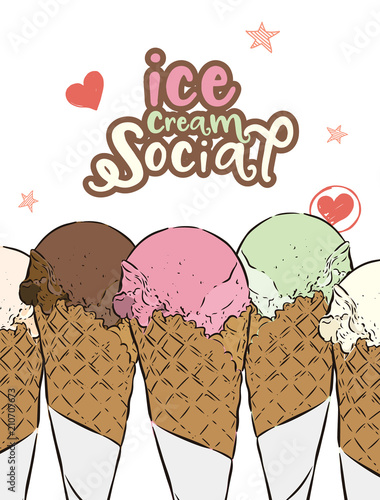 Ice-cream social, hand draw sketch ice-cream vector.