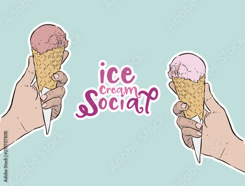 Ice-cream social, hand draw sketch ice-cream vector.