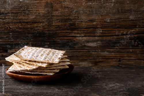 Traditional Jewish kosher homemade matzah or matzo, unleavened b photo
