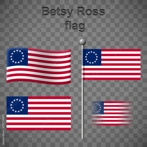Set of Betsy Ross flags isolated on chequered background. photo