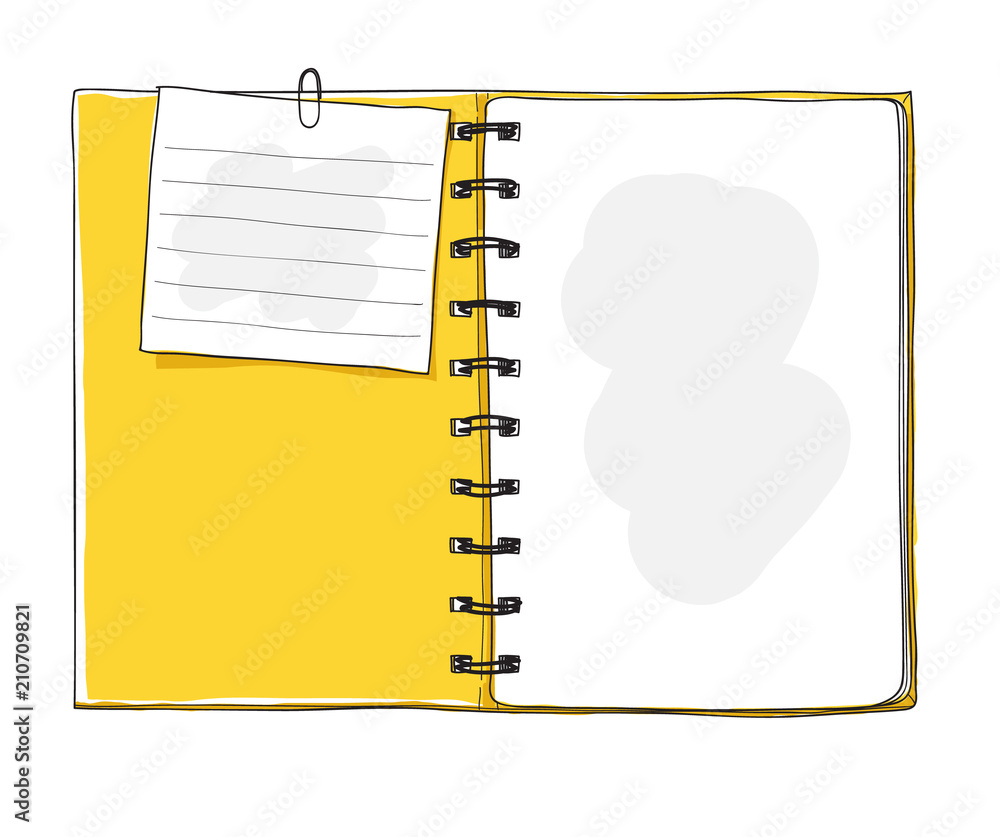 yellow notebook and note paper hand drawn vector art illustration