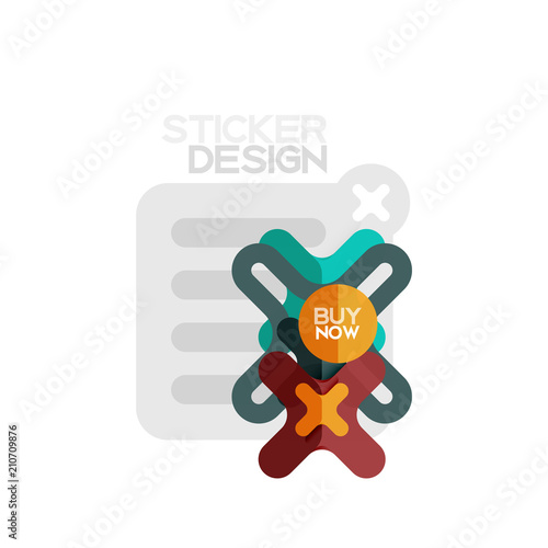 Flat design cross shape geometric sticker icon, paper style design with buy now sample text, for business or web presentation, app or interface buttons