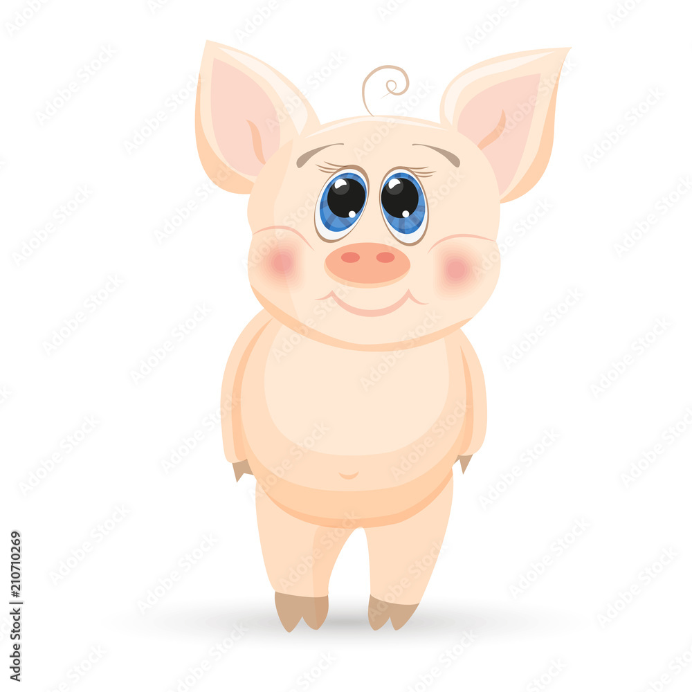 Cute cartoon piglet on a while background. Cute cartoon piglet on a while background.