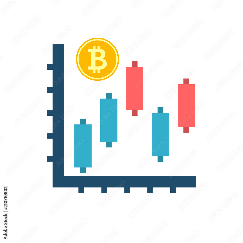 Analysis Concept Flat Vector Icon. Bitcoin, Coin, Chart, Bar. Isolated on White Background. Trendy Flat Style.