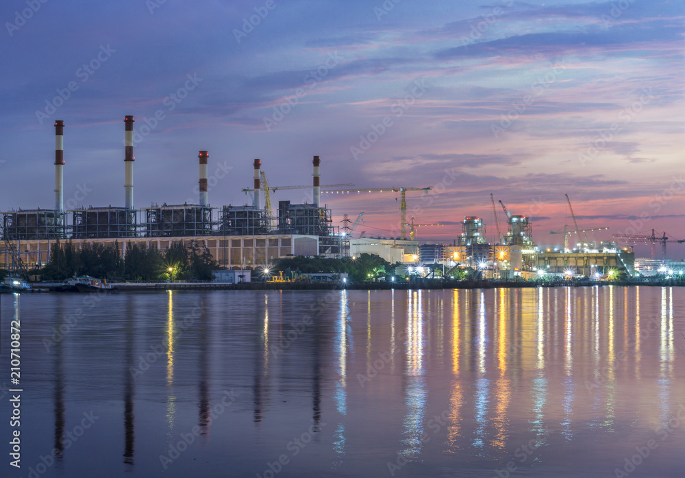 Power Plant - Power Supply at Chao Phraya River. In the morning Power Plant - Power Supply at Chao Phraya River. In the morning