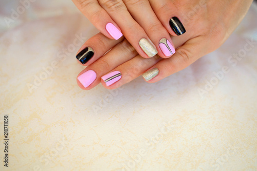Female manicure with beautiful design the drawing  shellac .