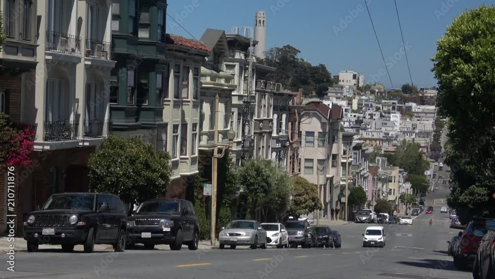San Francisco Victorian Architecture on Union Street with Views towards Coit Tower and North Beach San Francisco Victorian Architecture on Union Street with Views towards Coit Tower and North Beach