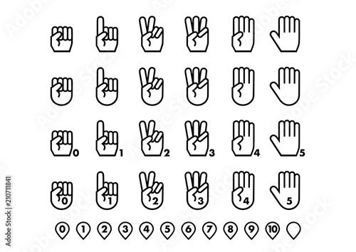 数字を数える手のアイコンセットイラスト