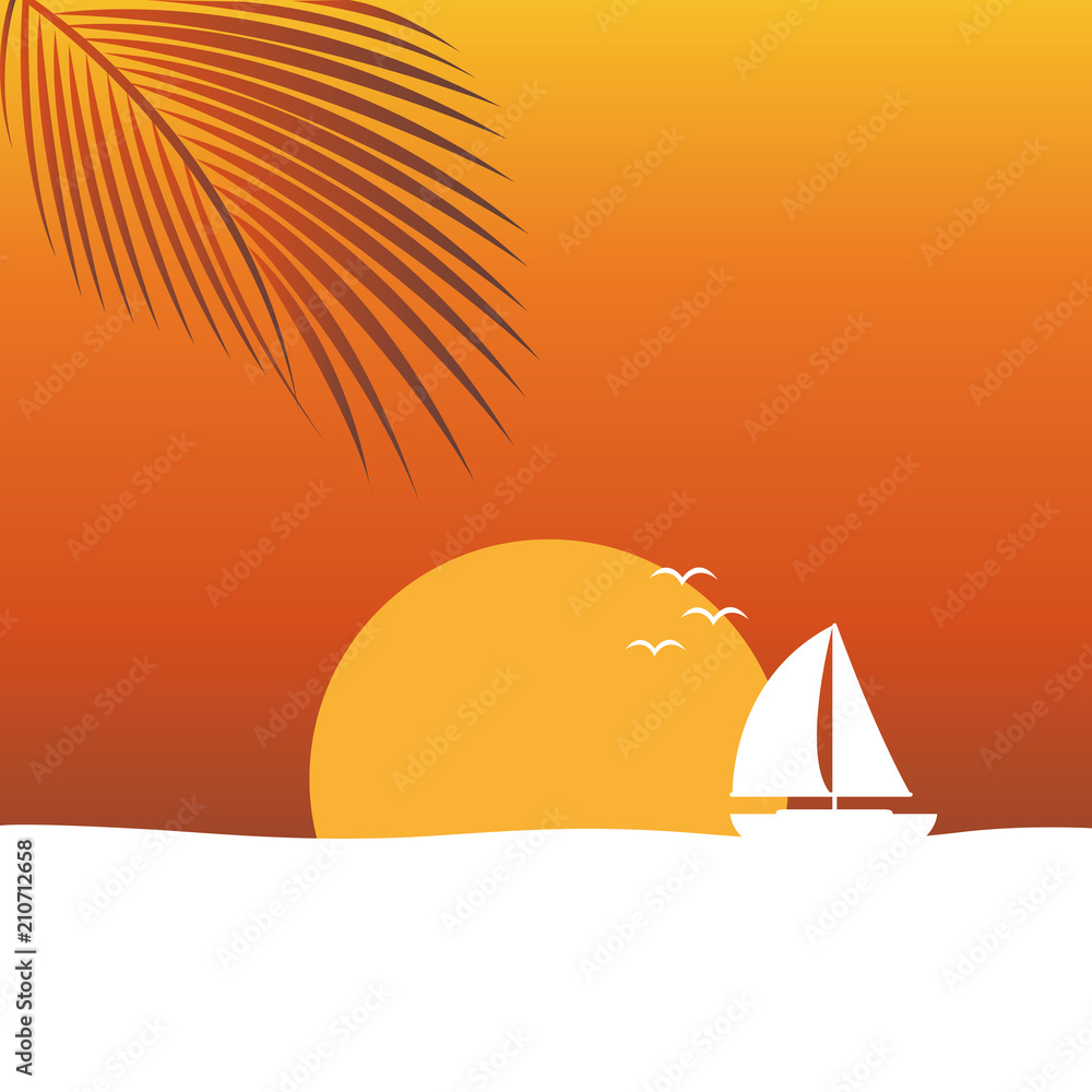 segelboot im orangenem sonnenuntergang