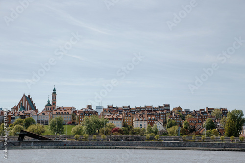 City over the river. Warsaw over the Vistula. The old town is the Polish and Viennese Boulevards. Old and owen parts of the city. Architecture. Temples and churches. High-rise buildings and historic