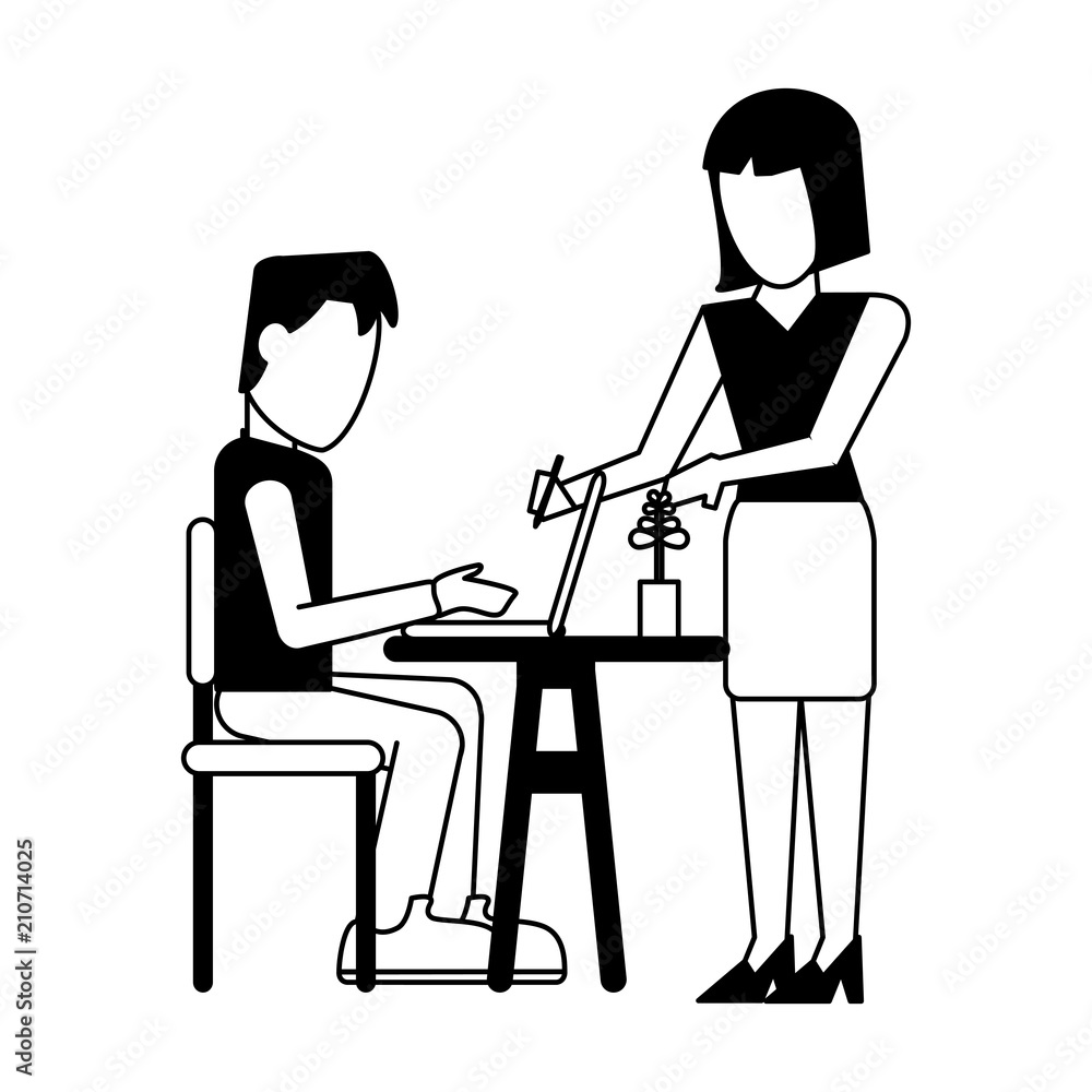 People working with laptop at office vector illustration graphic design People working with laptop at office vector illustration graphic design