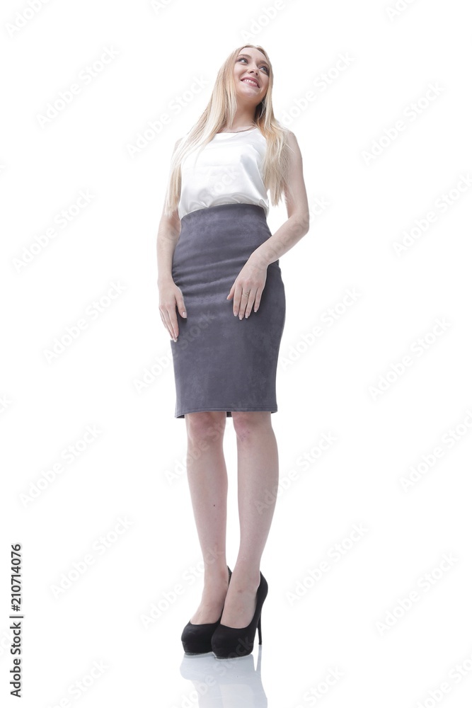 modern successful young business woman. full-length. view from below. modern successful young business woman. full-length. view from below.