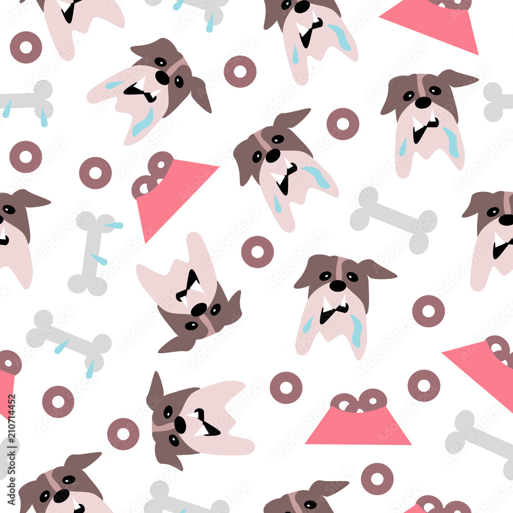 Funny bulldog with bones and pet bowl seamless pattern Funny bulldog with bones and pet bowl seamless pattern