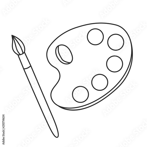 Line doodle color pallette for painting and brush