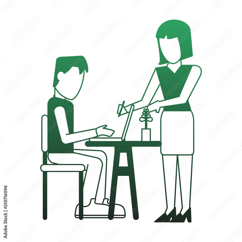 People working with laptop at office vector illustration graphic design