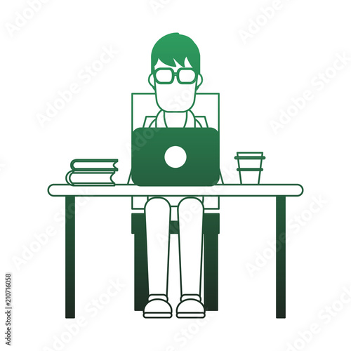 Man working with laptop at office vector illustration graphic design