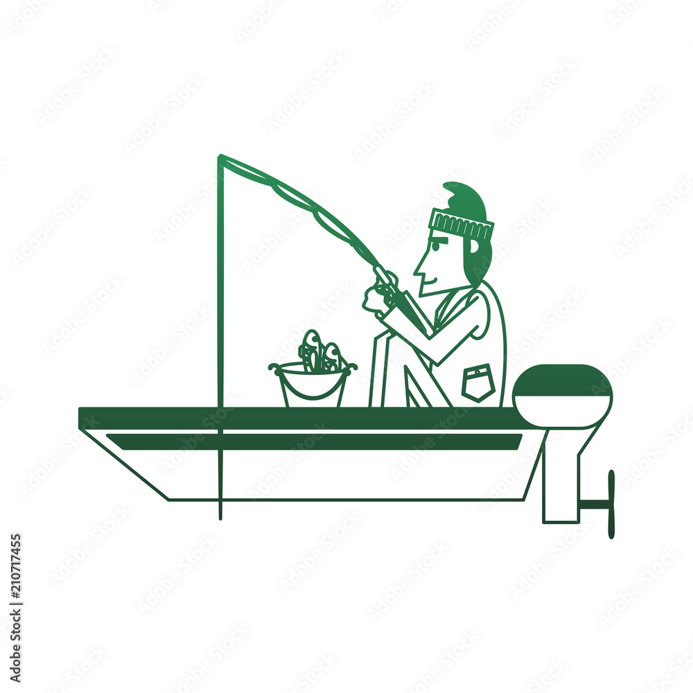 Fisherman on boat cartoon vector illustration graphic design