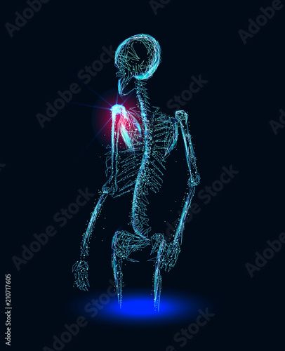 Shoulder painful. Banner. Abstract image of a starry sky or space, consisting of points, lines, and shapes in the form of planets, stars and the universe. Low poly vector