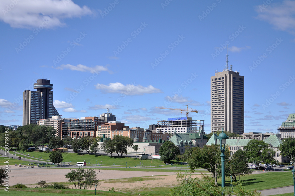 Quebec Modern City Skyline, view from Parc des Champs-de-Bataille (Champs-de-Bataille National Battlefields Park), Quebec City, Quebec, Canada.